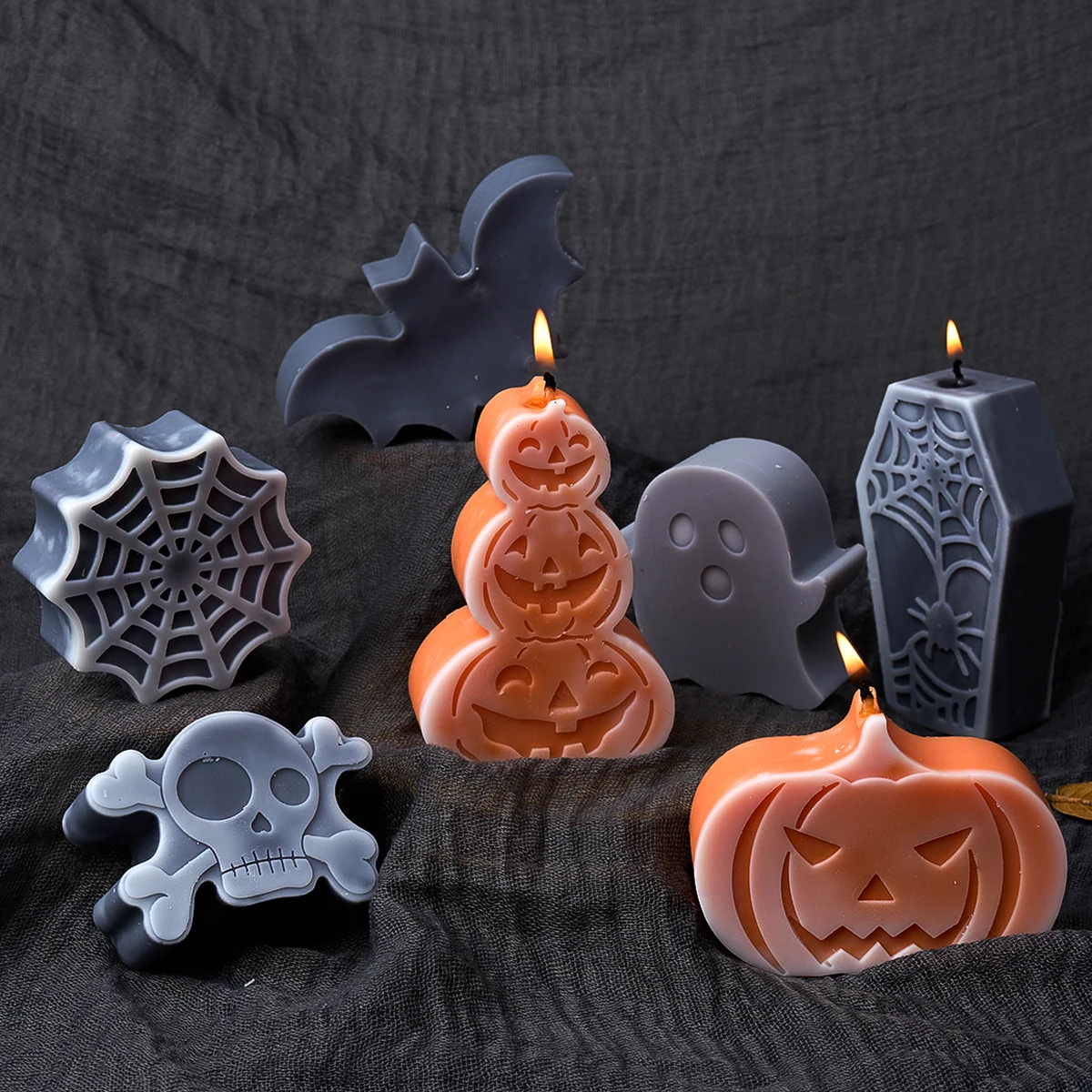 Description Picture 4 of itemNew Halloween Ornaments Pumpkin Silicone Candle Mold DIY Ghost Bat Soap Crafts Making Molds Plaster Resin Mould Home Decor Tools