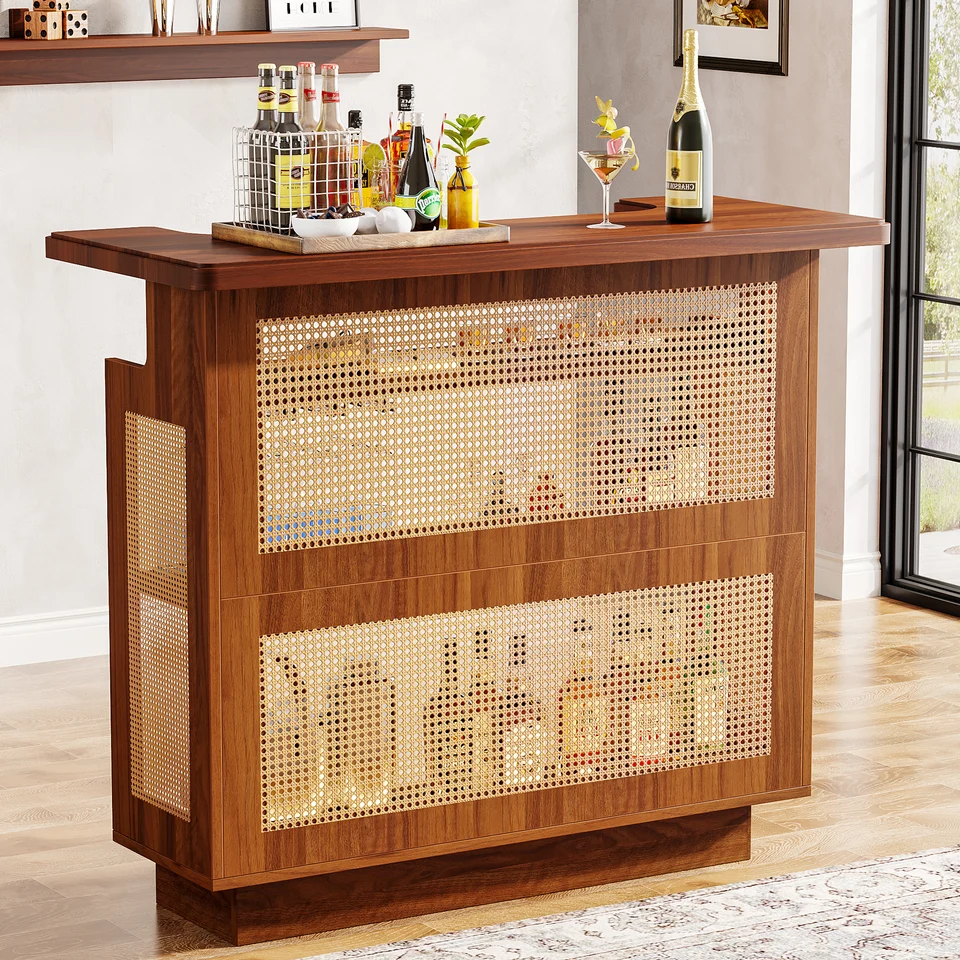 Farmhouse Rattan 4-Tier Home Bar Unit
