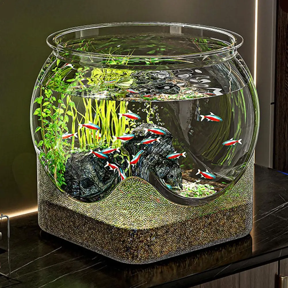 Transparent PET Fish Tank Round Desktop Aquarium For Betta Fish Turtle Hydroponic Plant Vase Shatter Resistant Easy Clean Decor
