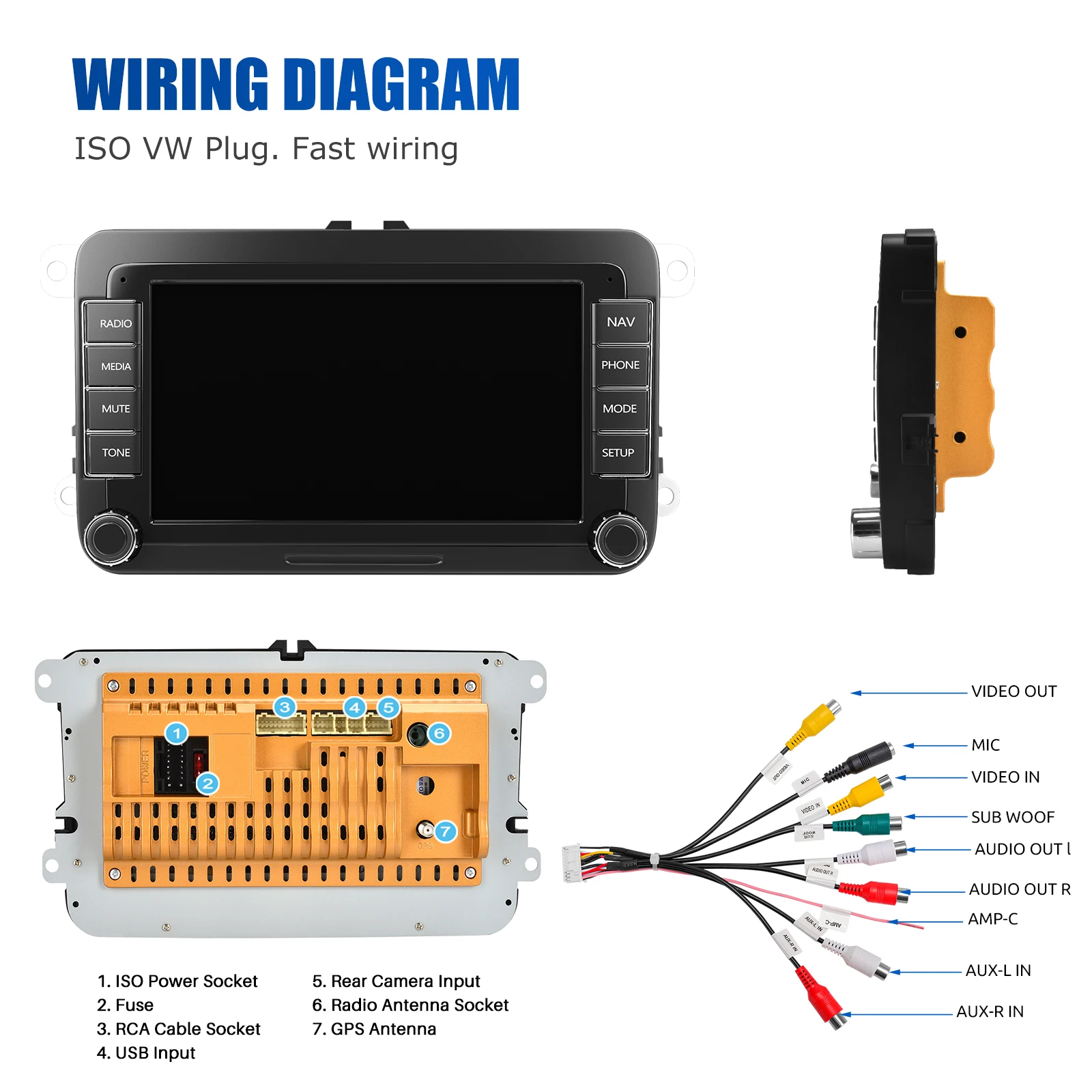 ESSGOO 7in Android 14 Auto CarPlay Car Stereo Radio GPS Navi WIFI RDS FM ASP BT for VW Golf 5 6 Passat B6 B7 Polo Touran Tiguan