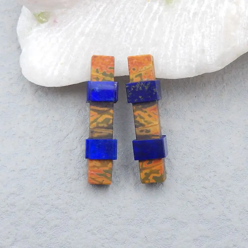 Natural Stone Multi-Color Picasso Jasper,Lapis Lazuli Gemstone Beauty Earring Beads 33x8mm 8g