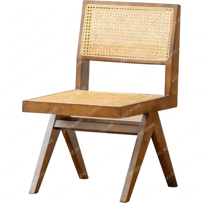 

Studio Restaurant Rattan Chair Nordic Retro Solid Wood Armchair Designer Armless Dining Chair Antique Chair