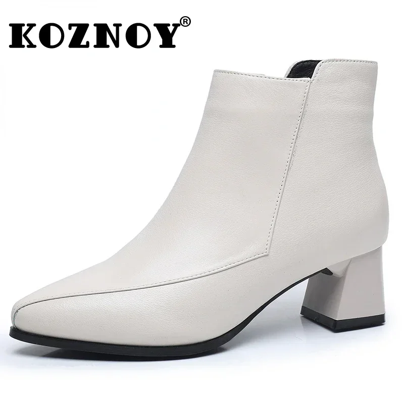 

Koznoy Rubber Winter 5cm Ethnic Genuine Leather Soled Ankle Boots Warm British Autumn Spring Chunky Heels Plush for Women Shoes