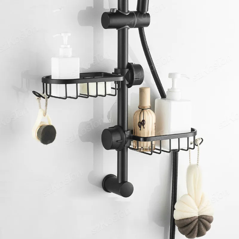 Adjustable Faucet Drainage Bathroom Shelf Black Sliver Shower Storage Holder Basket Kitchen Sundries Soap Storage Rack 3