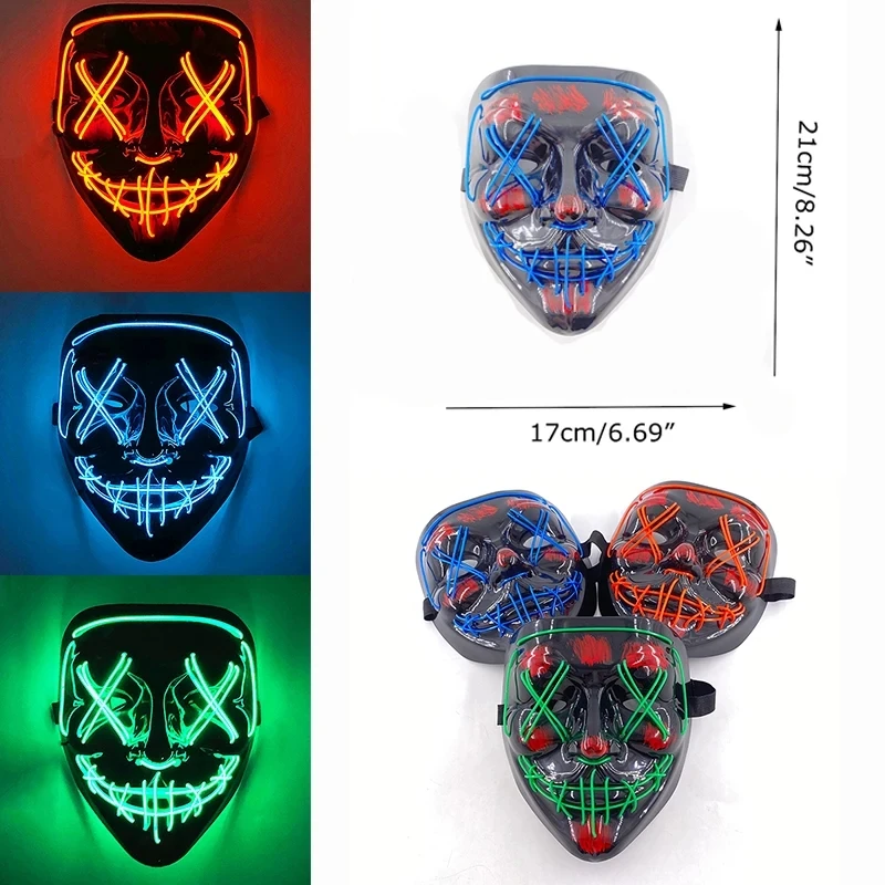 Halloween Led Mask Light Up Scary Mask And Gloves Cosplay Costume Luminous Purge Glowing In Dark Night Disguise halloween mask party masks horror mask