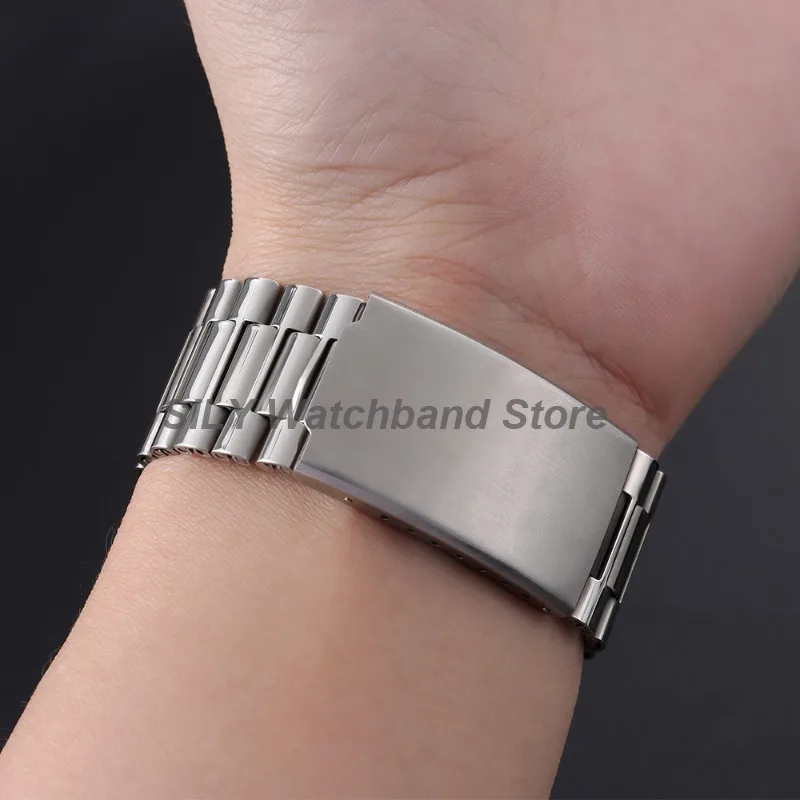 Universal Stainless Steel Folding Clasp Watch Strap - Unisex Sport Fashion Bracelet with Tools (18mm, 20mm, 22mm)