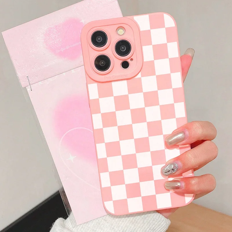 Matte Milky White Checkerboard Pattern Phone Case Cover