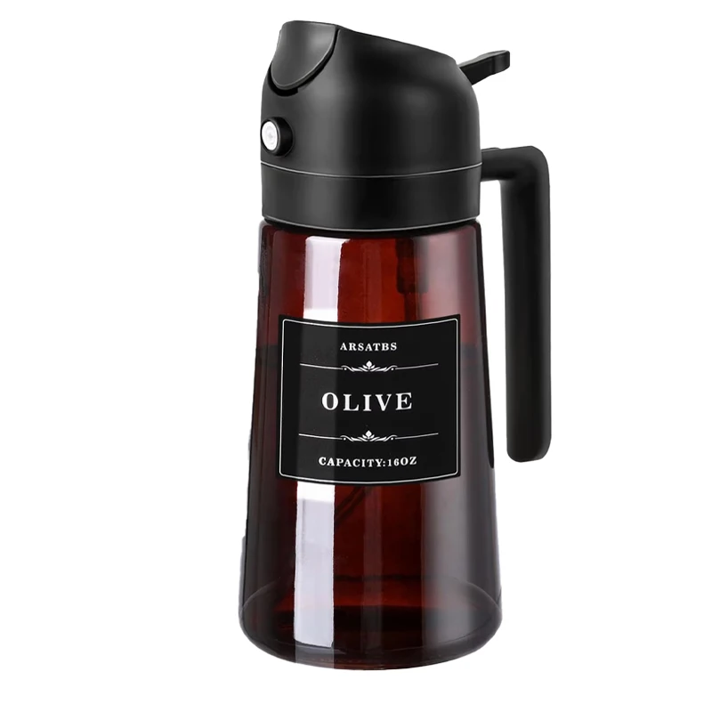 Dispensador de óleo de vidro 2 em 1 de 16 onças e frasco de spray à prova de vazamento, pulverizador de azeite adequado para cozinhar, assar, churrasco, fritadeira, cozinha