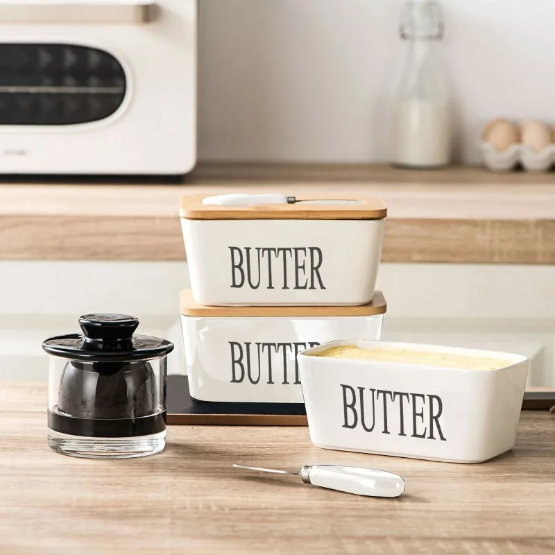 Rectangular Ceramic Butter and Cheese Storage Box with Airtight Sealed Lid Includes Butter Slicer Ideal for Kitchen Home Use