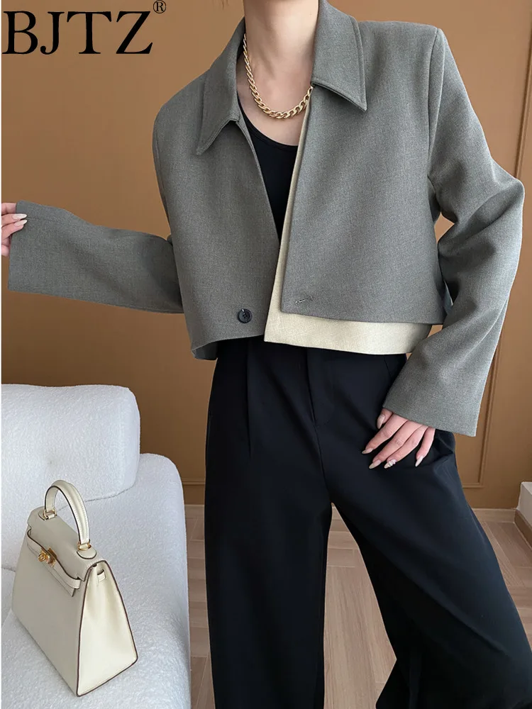 BJTZ Irregular Splicing Office Lady Short Blazer Coat For Women 2024 Spring Autumn New Trend Fashion Designer Female Clothing women solid blazer coat long sleeve slim jacket elegant fashion spring autumn office lady new female clothing large size s 3xl