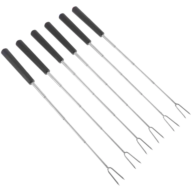 6 Pcs Telescopic Barbecue Villa Húskészlet Grill Kültéri Bot Mehaskatorral Fém Rozsdamentes Acél Villák Grillezés - Image 2