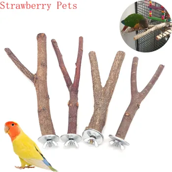 Natural Wood Pet Parrot Raw Wood Fork Tree Branch Stand Rack Squirrel Bird Hamster Branch Perches Chew Bite Toys Stick 1
