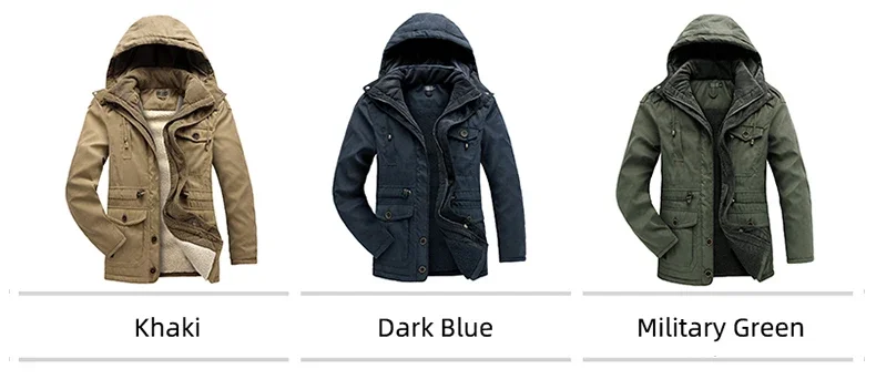 Description Picture 5 of itemMen Windbreaker Winter Fleece Military Hooded Parkas Male Thick Outerwear Overcoat Army Long Jacket Coats High Quality Clothing