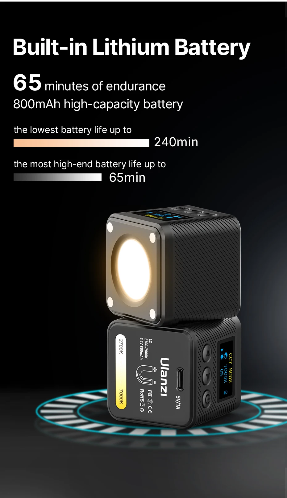 L2 Bi Color COB Mini Video Light Dimmable 2700K-7000K Camera Light CRI 95+ LED P