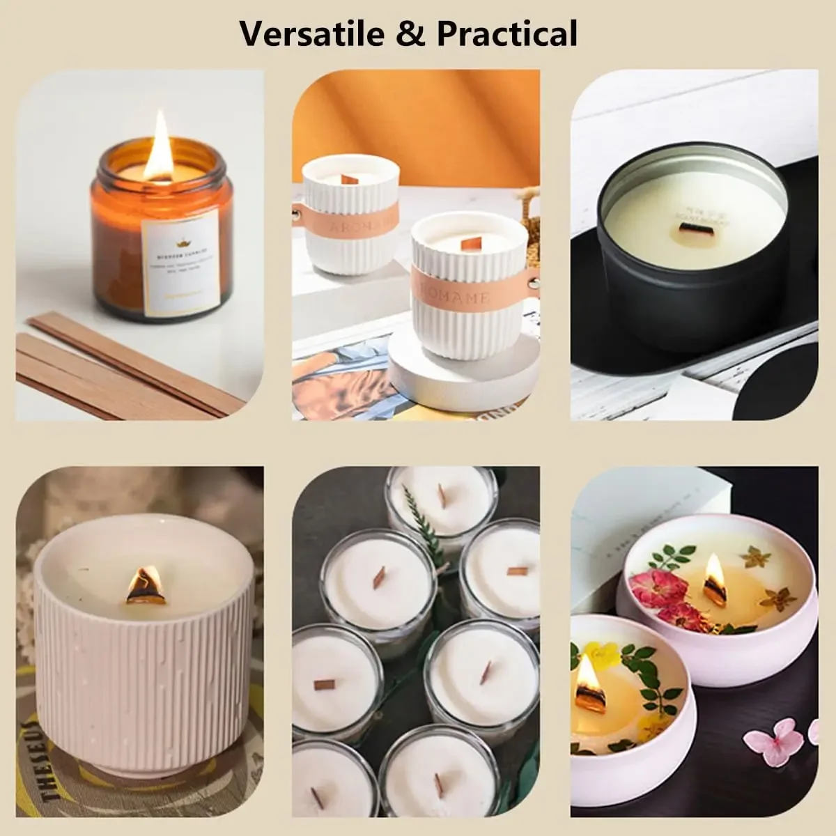 Artisanal Soy Wax Candles with Wooden Wicks and Candle-Making Guide