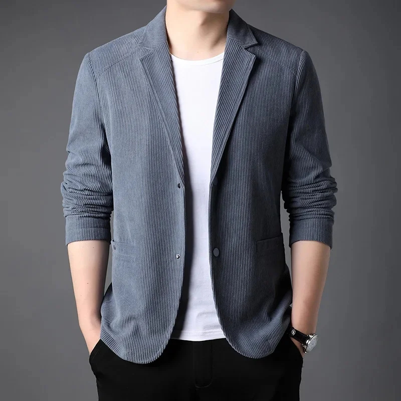 

Spring Autumn New Arrival Men for Blezer Fashion Korean Slim Fit Suit Jackets Men's Corduroy Hidden Breasted Formal Coats Dress