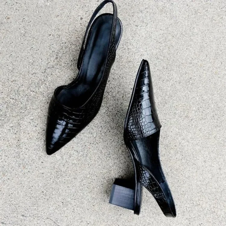 Women's Pointed Toes Pumps Mid Chunky Heels Slingback Sandals Shoes Summer Vintage Woman Lady Female Sandals Slippers Shoes