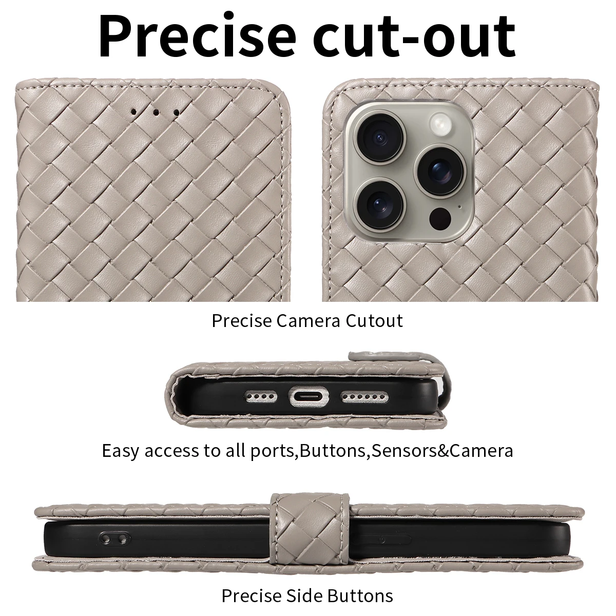 Woven Design PU Leather Shockproof Phone Case with Stand Cover