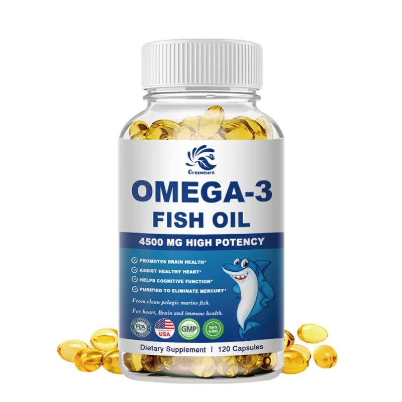 

Greensure Fish Oil Capsule 4500mg Omega-3 Supplements Fatty-Acids - 60/120 Capsules - EPA, DHA Fatty Acids Gluten Free