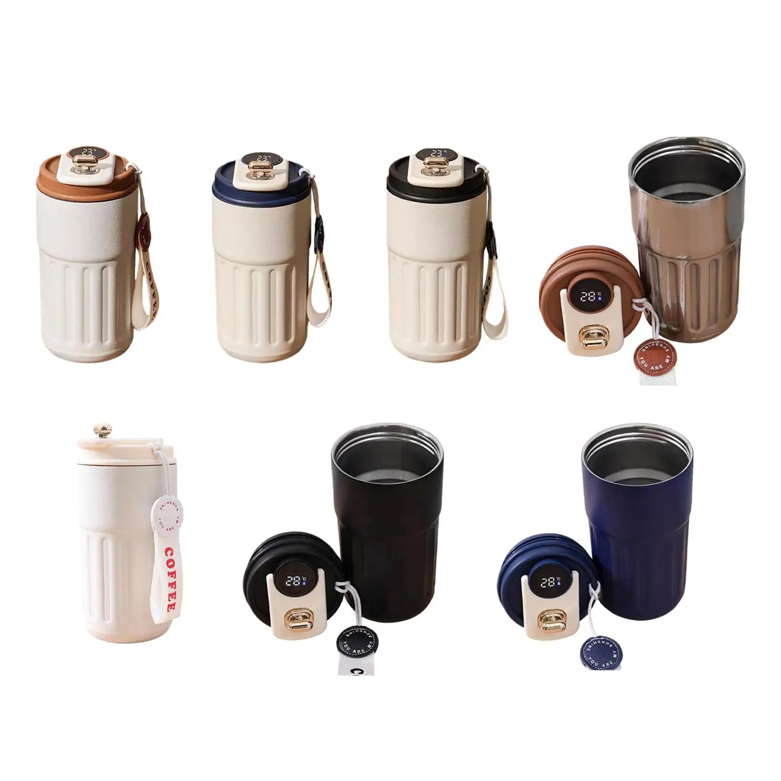 

Дорожная кофейная кружка со шнурком и дисплеем температуры с крышкой, кофейная чашка 450 мл