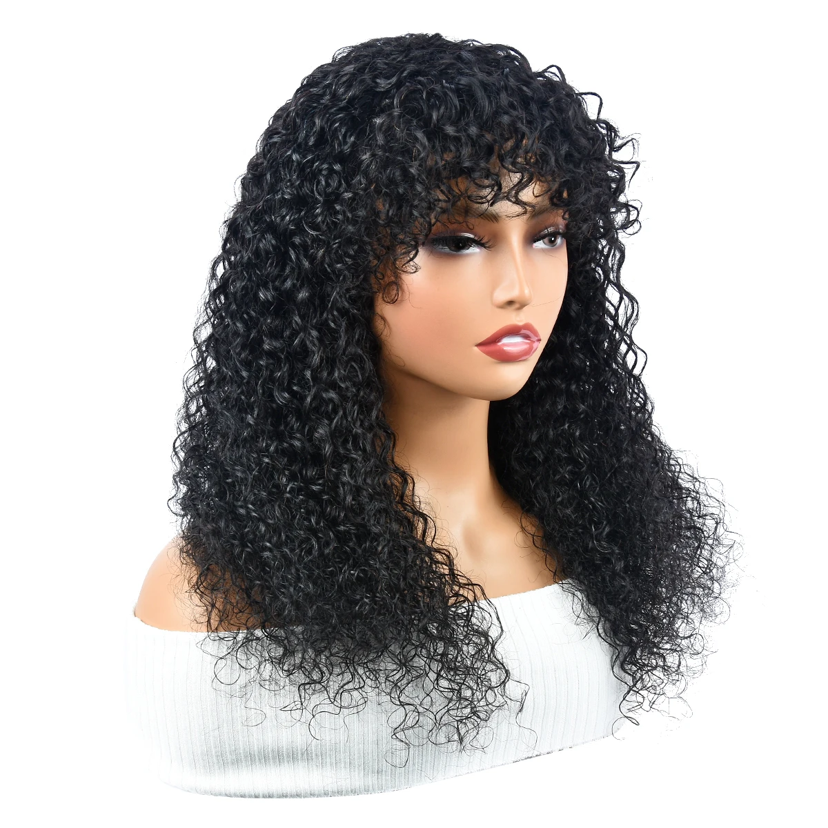 Curly Human Hair Wig With Bangs Jerry Curly Full Machine Human Hair Wigs For Women Brazilian Glueless Wigs HairUGo