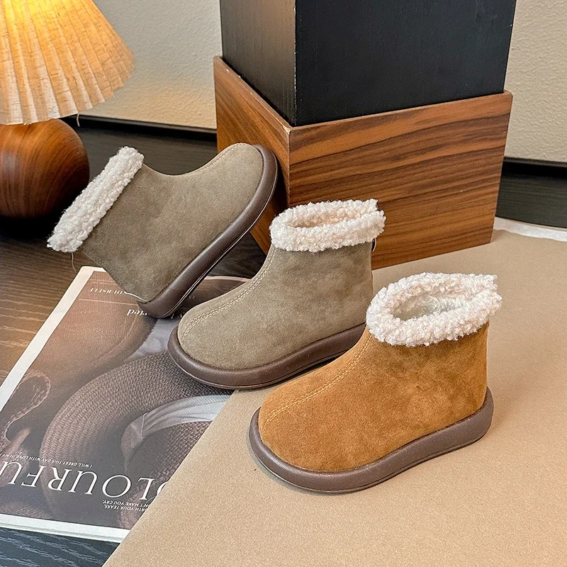 Fashion Girls Causal Boots Winter Simple Kids Plush Snow Boots for Boys Outdoor Warm Children's Thermal Boots Versatile Zipper