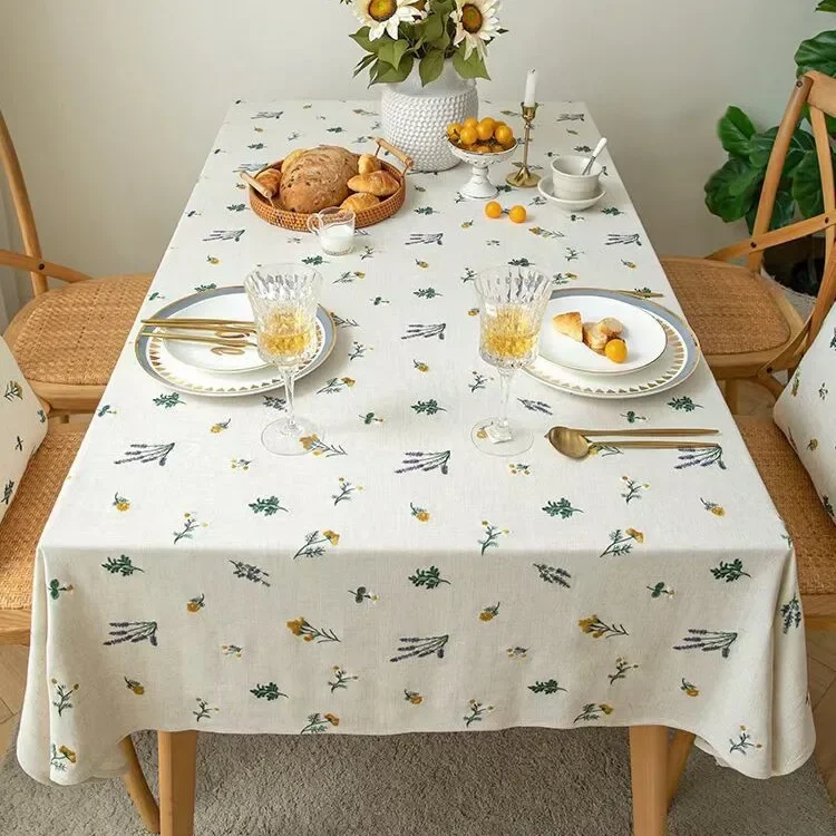 Embroidery Floral Pattern Cotton Linen Tablecloth Luxury for Home Dining Party Kitchen Coffee Picnic Indoor Outdoor Table Decor