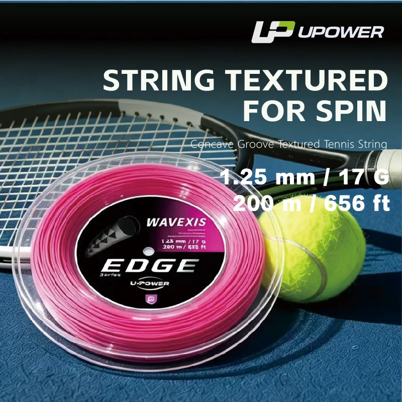 코폴리에스터 테니스 스트링 U-POWER EDGE WAVEXIS 오목 홈 핑크 1.25mm 200m 강화된 스핀