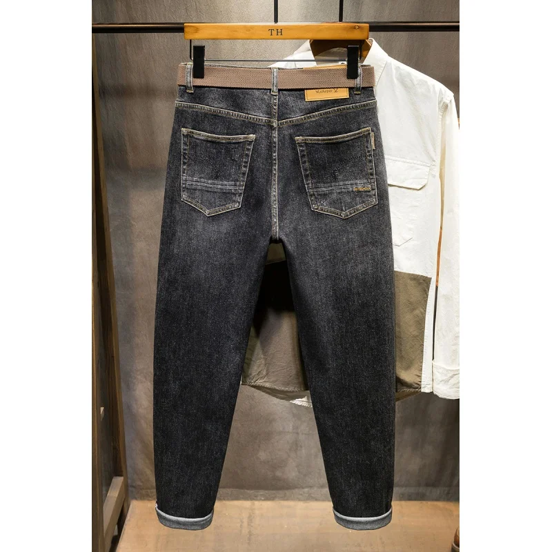 Large Size Men's New Jeans High-End Nostalgic Loose Straight Elastic Trend Fashionable All-Match Casual Oversize Trousers