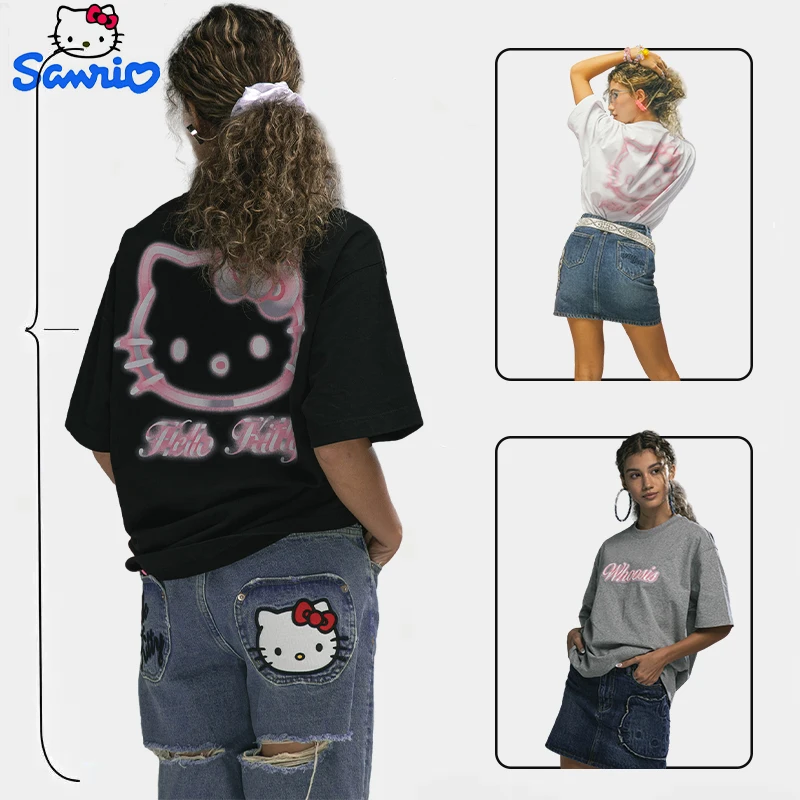 

Sanrio Hello Kitty Clothing Big Size Short Sleep T Shirt New Kawaii Y2K Women's T-Shirt Girl Cotton Loose Short Sleeve Top Gift