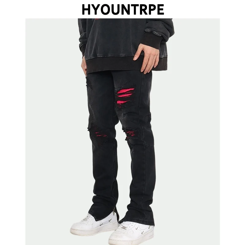 

Джинсы мужские рваные в стиле пэчворк, байкерские облегающие брюки из денима в стиле хип-хоп, модная уличная одежда, джоггеры