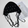 Women Crochet Hat Solid Color Ethnic Style Knitted Hat with Tassel Trim Lace-up Handmade Crochet Hat 2