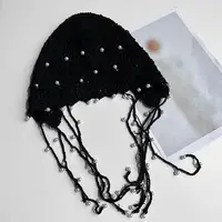 Women Crochet Hat Solid Color Ethnic Style Knitted Hat with Tassel Trim Lace-up Handmade Crochet Hat 2