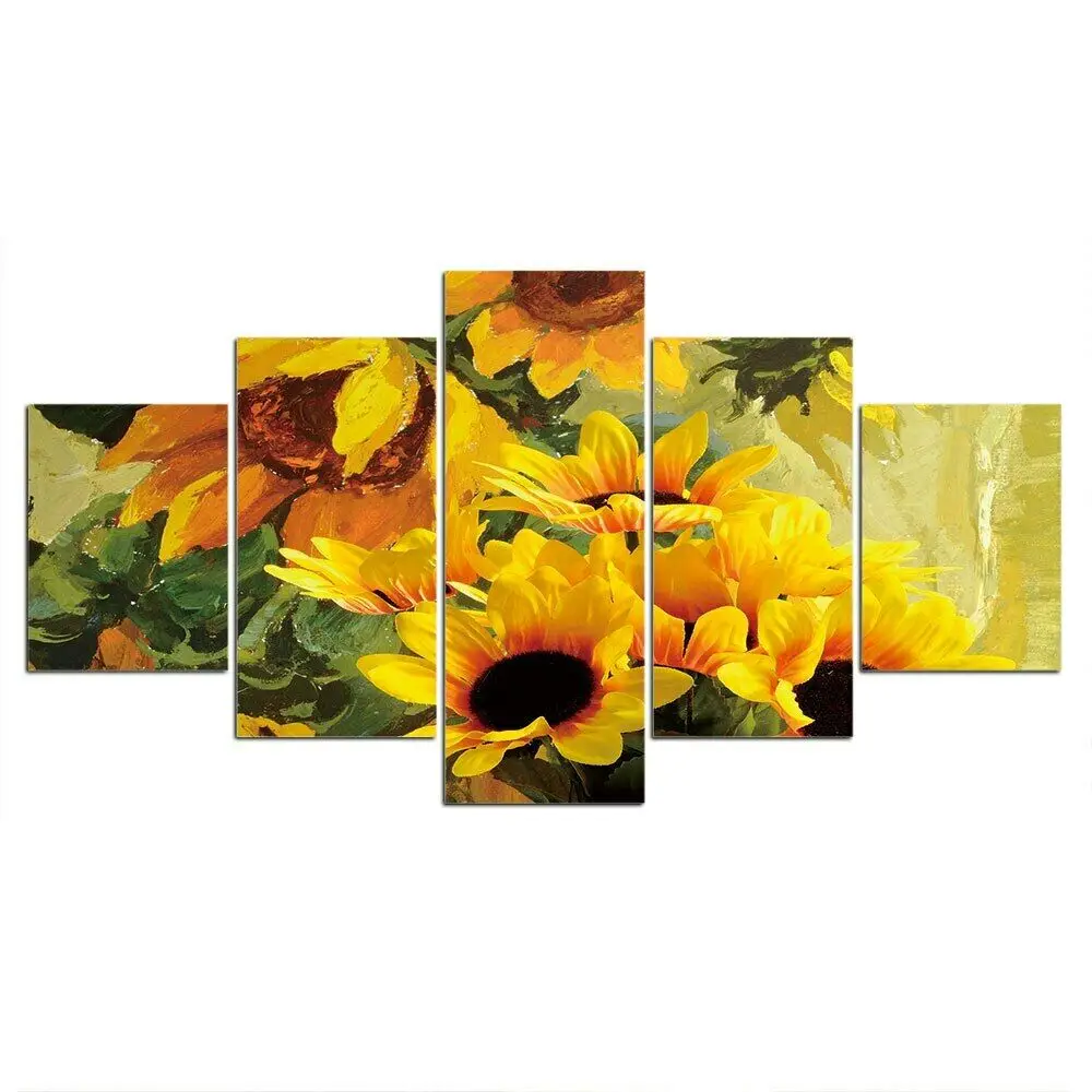 

5Pcs Yellow Sunflower Flower Canvas Picture Wall Art Decor Paintings HD Print Home Decor No Framed Room Decor 5 Pieces Poster