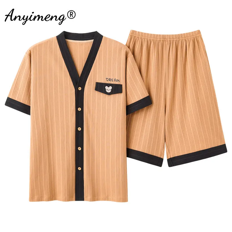 Tanie Nowa L-3XL męska piżama zestaw lato modne spodenki Kimono miś Kawaii bawełniane z nadrukiem sklep