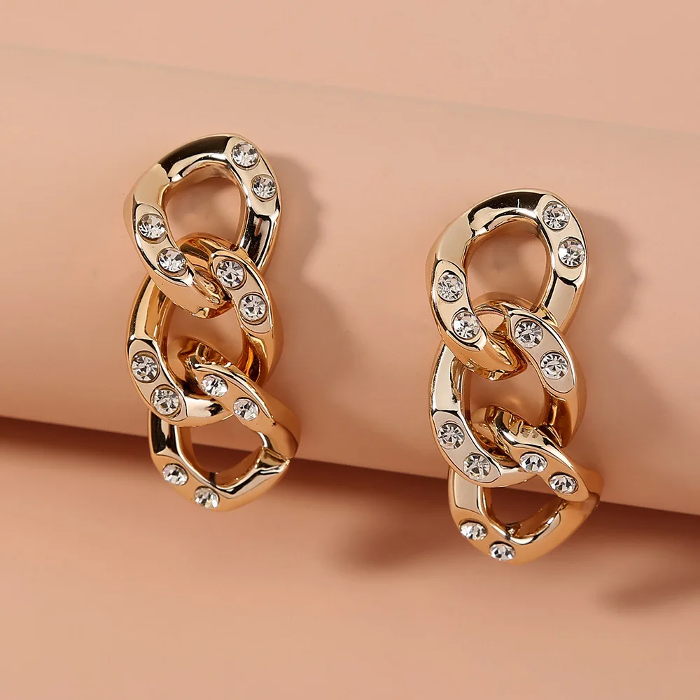

2022 European and American hot selling new trend fashion Cuban chain earrings with long tassel and diamond earrings