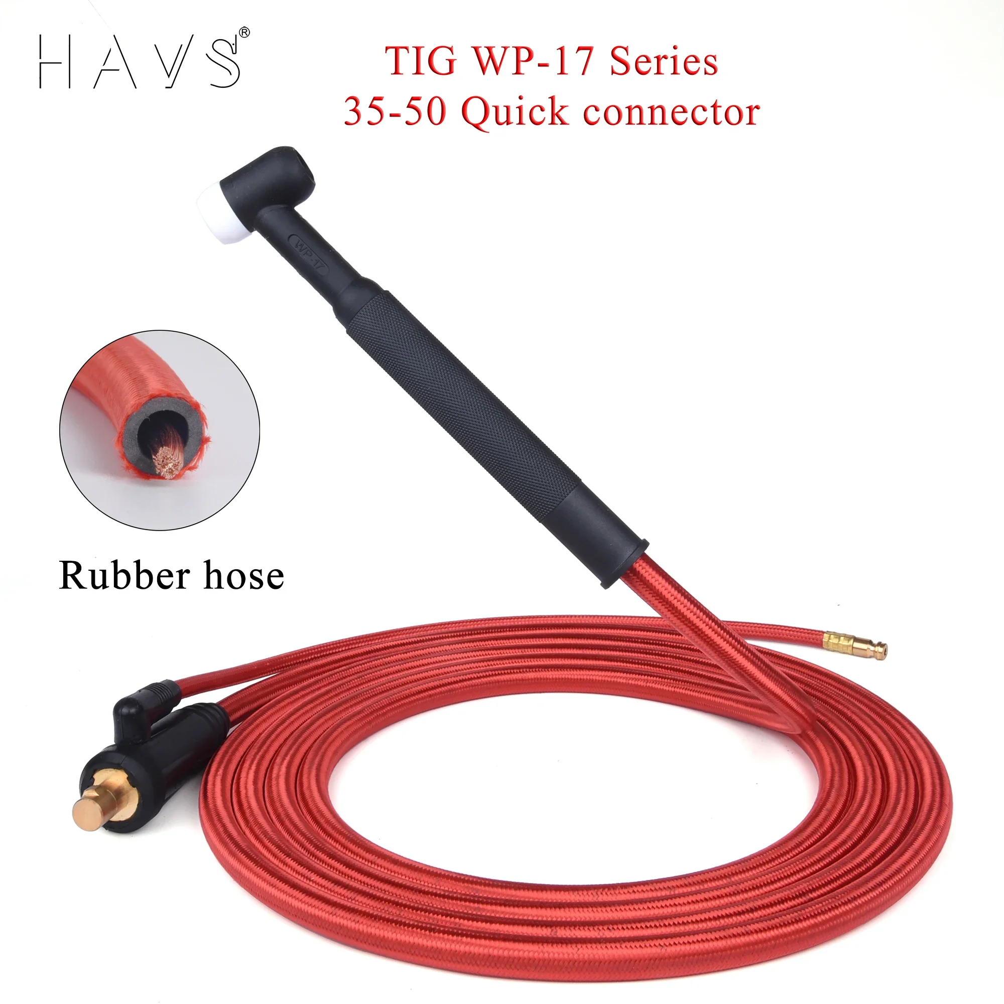 Welding Torch Welding Cable Connector 4M/13ft 7M/23ft WP17 TIG Welding Torch Gas-Electric Integrated Rubber Hose Cable Wires 5/8 UNF Quick 35-50 Euro Connector