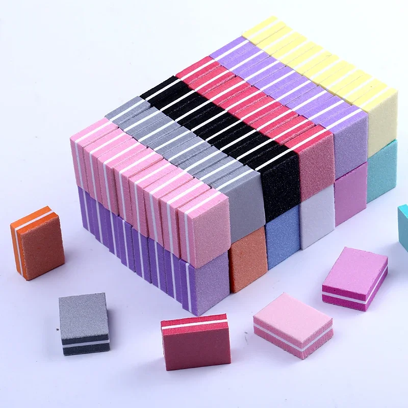 

50pcs lot Mini Nail File Blocks Colorful Sponge Nail Polish Sanding Buffer Strips Double-sided Nail Polishing Manicure Buffers