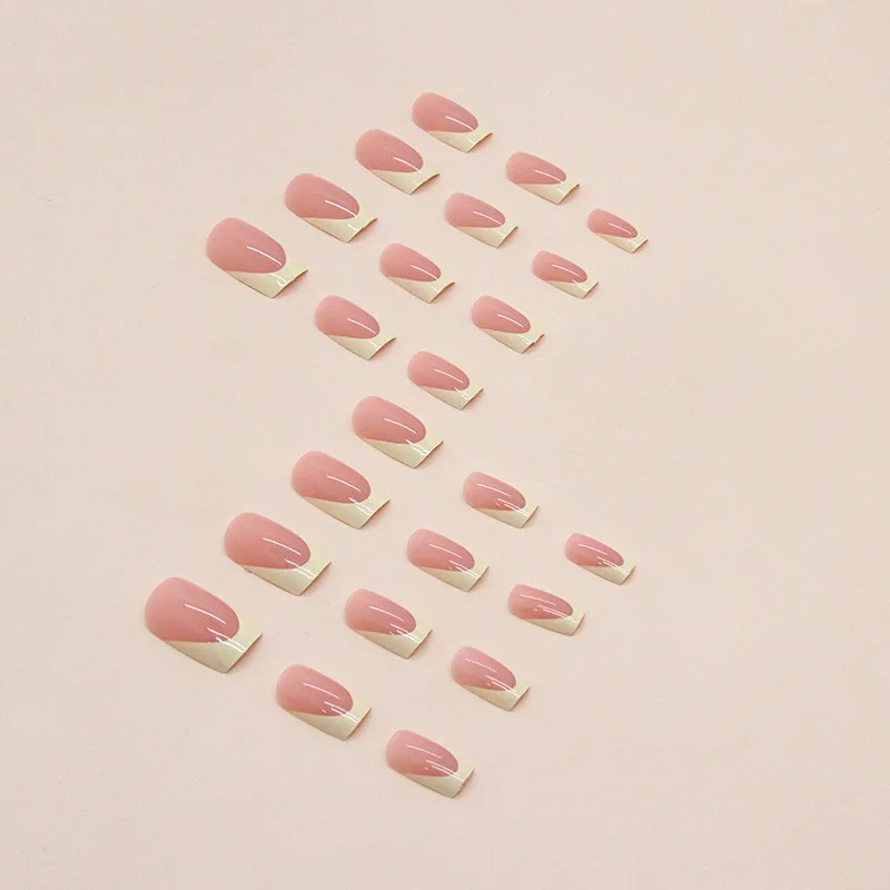 False Nails Short French Minimalist Press On Set With Nail File_voghion.com