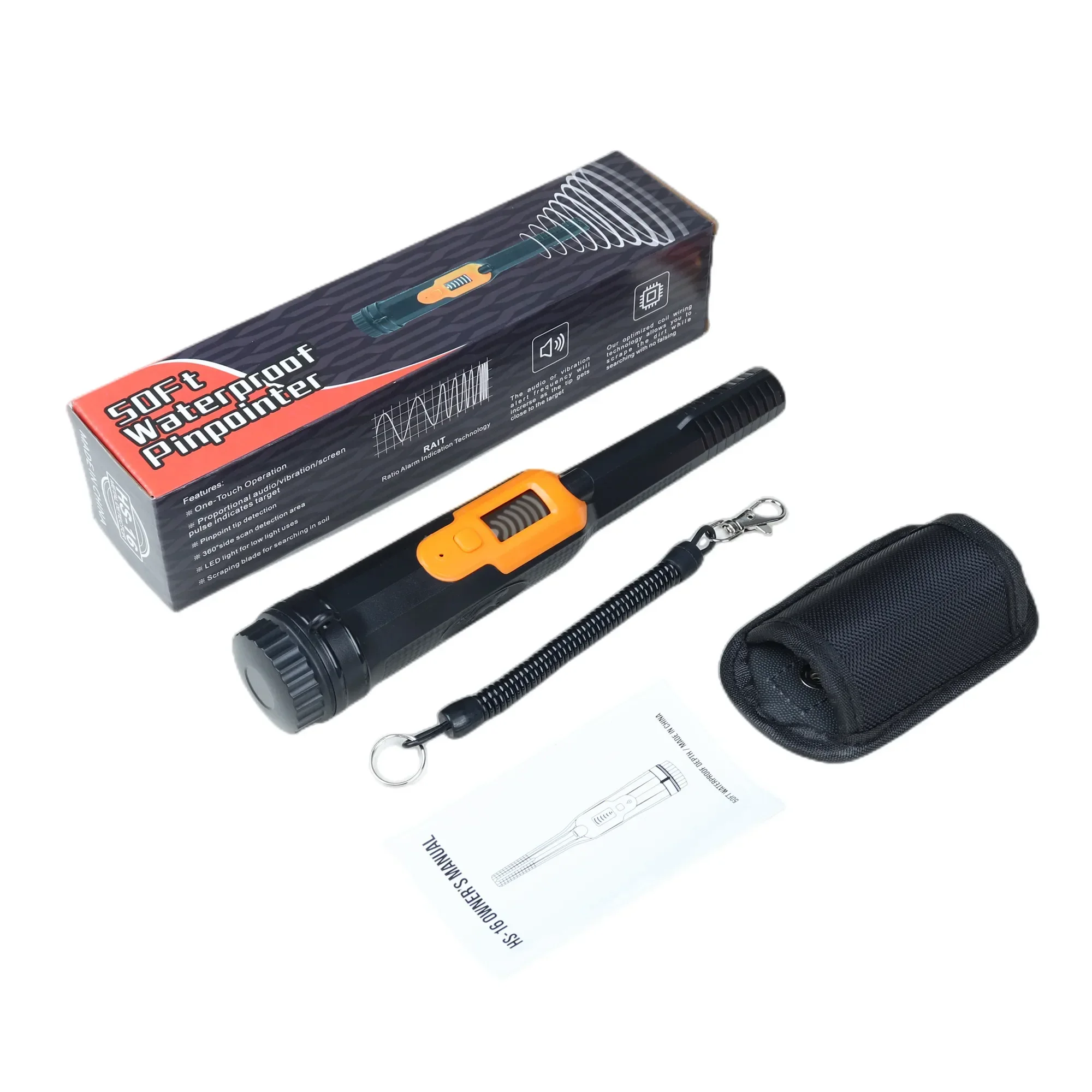 IP68 Fully Waterproof Portable Pinpointing Gold Metal Detector with LED Flashlight Security Detector for Metal Coin Gold
