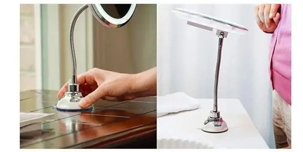 Espejo de aumento, cuello de cisne flexible con luz LED, espejo de  maquillaje con aumento 10X con ventosa de bloqueo de energía, luz de  relleno LED de