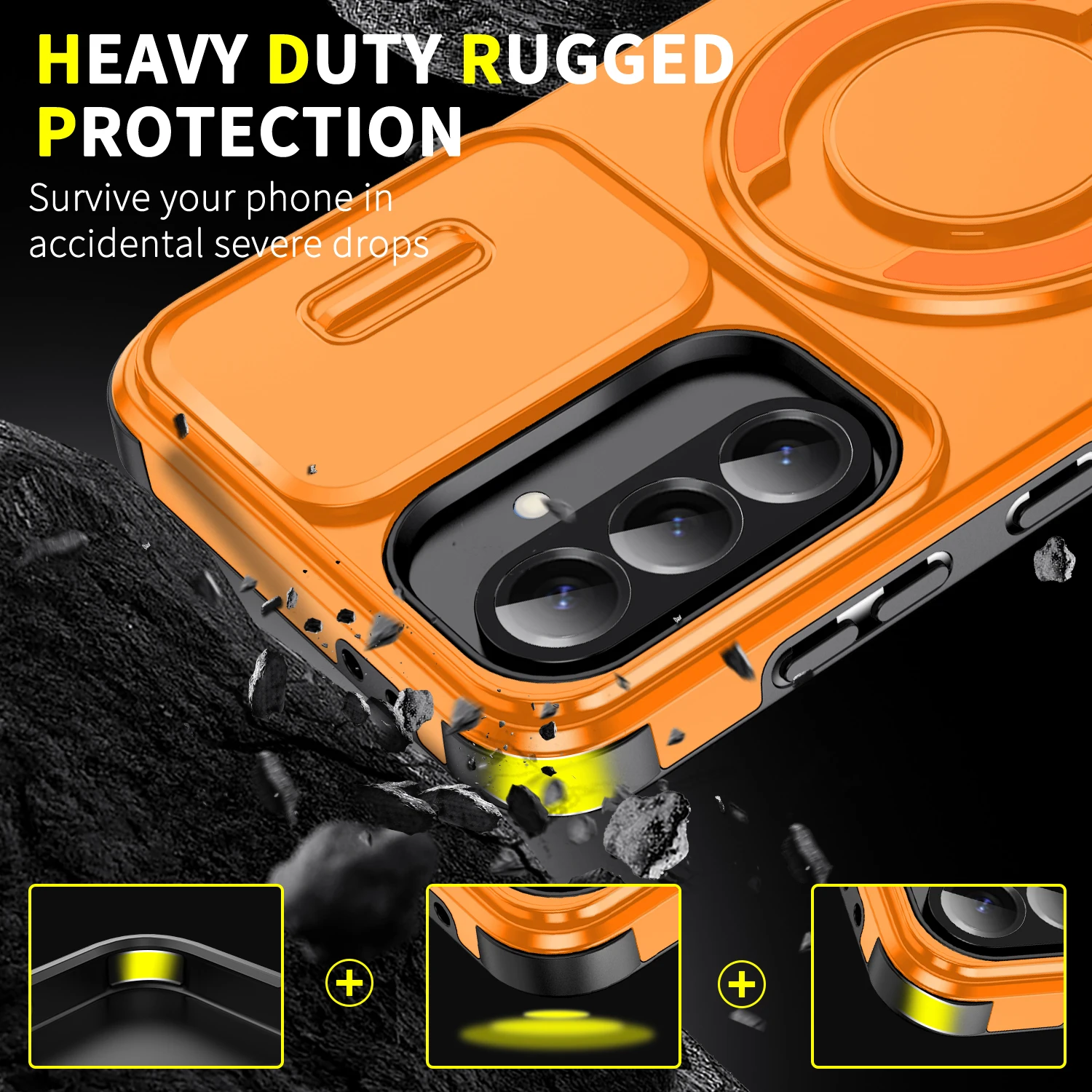 Magnetic Armor Phone Case with Slide Lens Protection