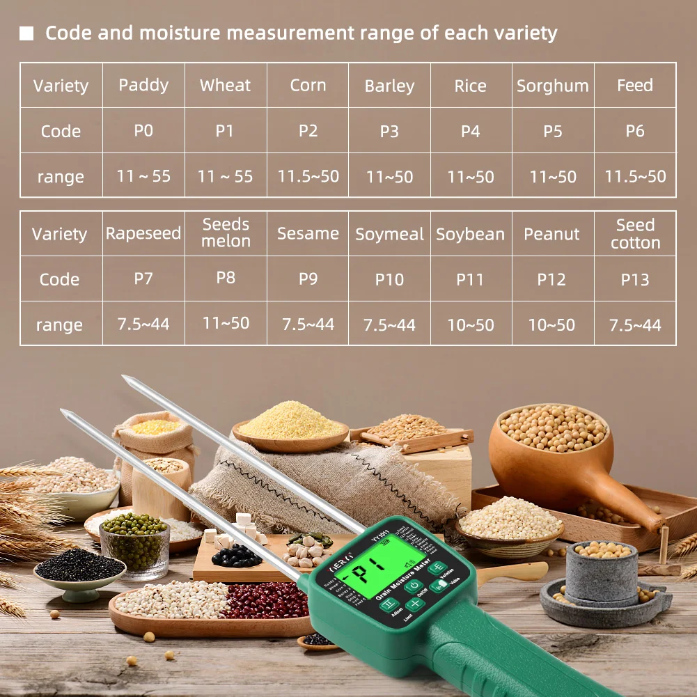 Yieryi Grain Moisture Meter YY-1011 Digital Grain Moisture Content Tester For Wheat Corn Barley Feed Soybean Peanut Seed Cotton