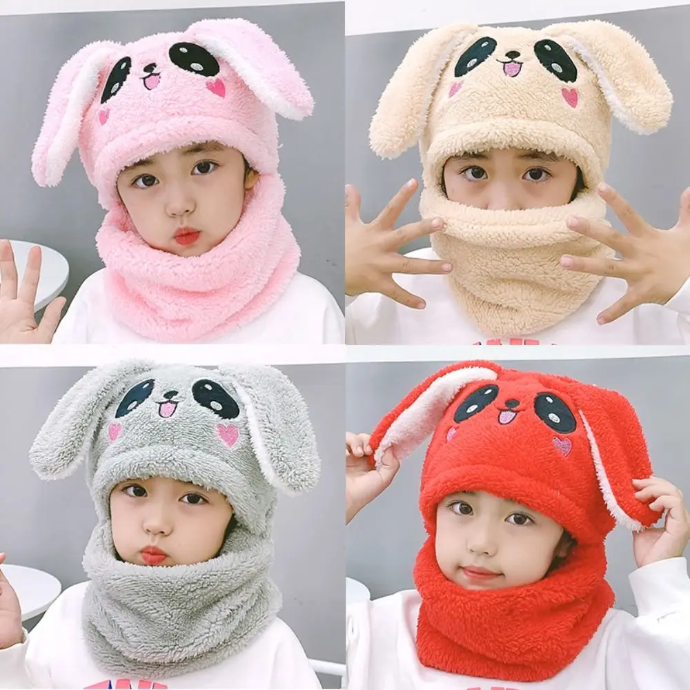 

Cartoon Pabbit Coral Velvet Cap Winter Plush Double Fleece Scarf Thicken Cap Balaclava Kids Caps Children