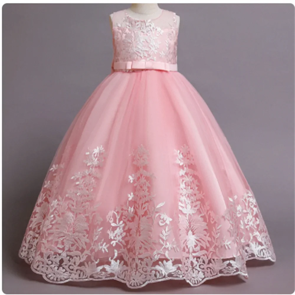 

Flower Girl Dresses Applique Fluffy Bow Wedding First Communion Kids Birthday Gift Ball Formal Wear Events First Communion Gowns