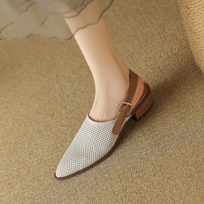 Knitted Mesh Bread Top Sandals for Women's Outerwear  Summer New Korean Fashion Versatile Thick Heeled Women's Shoes