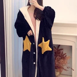 Pajamas Sleeping Robe Starlight Velvet Robe Female Autumn Winter Long Paragraph Cute Students Ins Thickened Bathrobe Nightgown