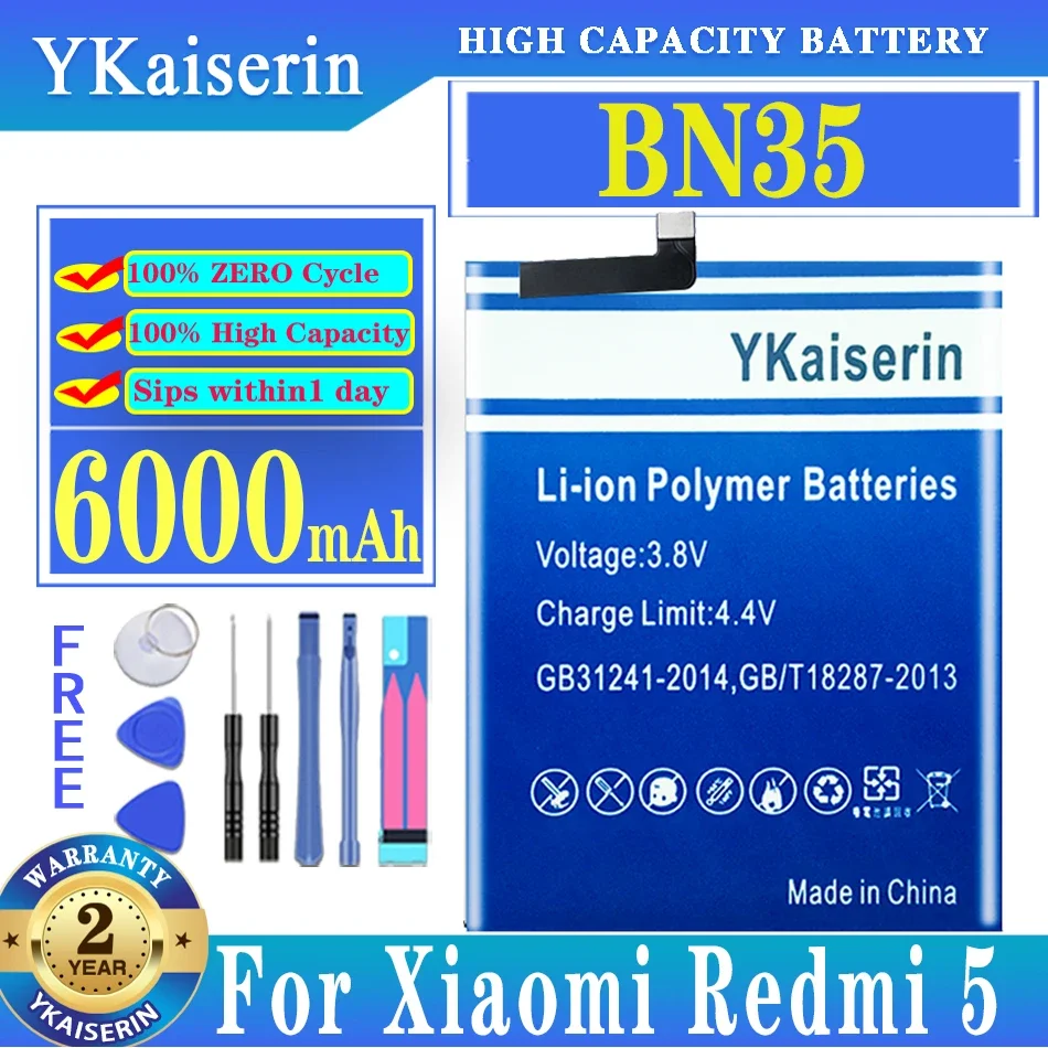 

Аккумулятор ykaisсеребристый для Xiaomi Redmi 5 Redmi5, 35, 6000 мАч