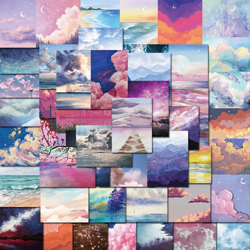 

10/30/50pcs INS Oil Painting Landscape Stickers Aesthetic Decals Decoration Phone Case Suitcase Laptop Scenery Graffiti Sticker