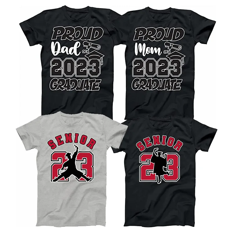 

Graduation Class of 2023 All Family Proud MOM DAD Graduate Tees Custom T-Shirts Short Sleeve Senior-2023 Graphic Outfits Gifts